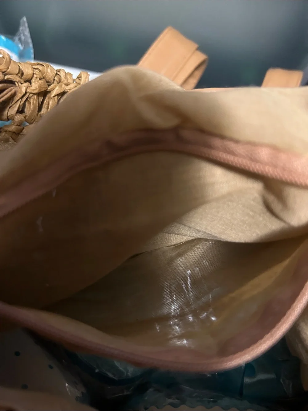 Woven Drawstring Bucket backpack Bag in Tan